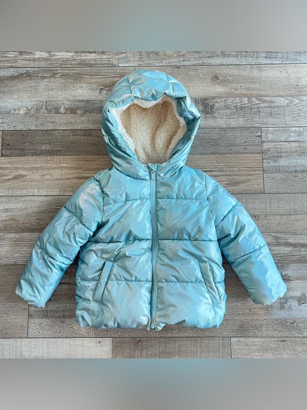 Gap Girls Blue Iridescent Puffer Coat Size 4